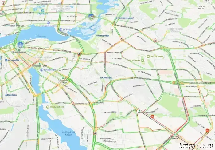 Seven-point traffic jams formed in Kazan this morning.