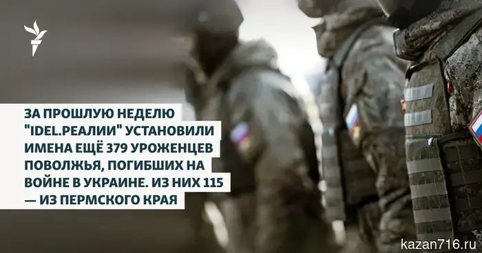 In the past week, "Idel.Reality" has identified the names of another 379 natives of the Volga region who died in the war in Ukraine. Of these, 115 are from the Perm Krai.