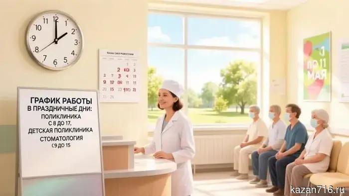 The Ministry of Health of Tatarstan has published the schedule of hospital operations for the May holidays.