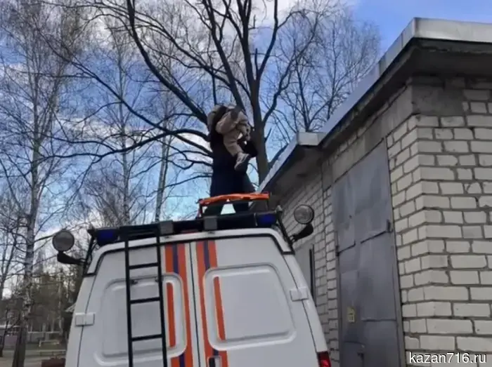 В Казани спасательные службы сняли ребенка с крыши трансформаторной станции.